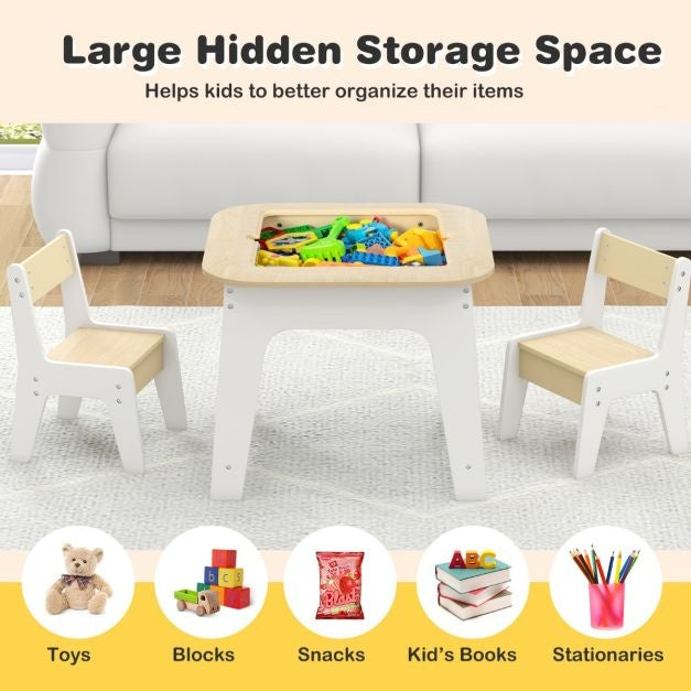 Coast kindertafel met 2 stoelen 3 TLG kinderstoelgroep hout met dubbelzijdige tafel top
