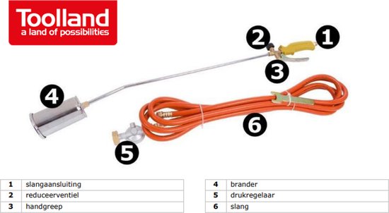 Toolland Onkruidbrander op gas, drukregelaar, slang 5 m