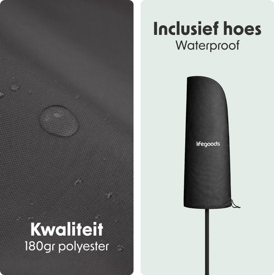 LifeGoods Zweefparasol - 294x294 cm - Kantelbaar - 6 Standen - Waterdicht - met Hoes - Antraciet