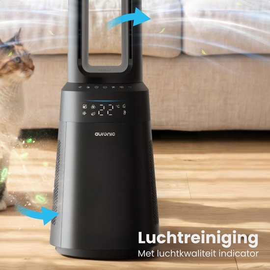 Auronic Torenventilator - Bladeless Model 2 in 1 - Luchtreiniger met HEPA-filter - Ventilator - 10 Standen - Afstandsbediening - 105 cm - Zwart