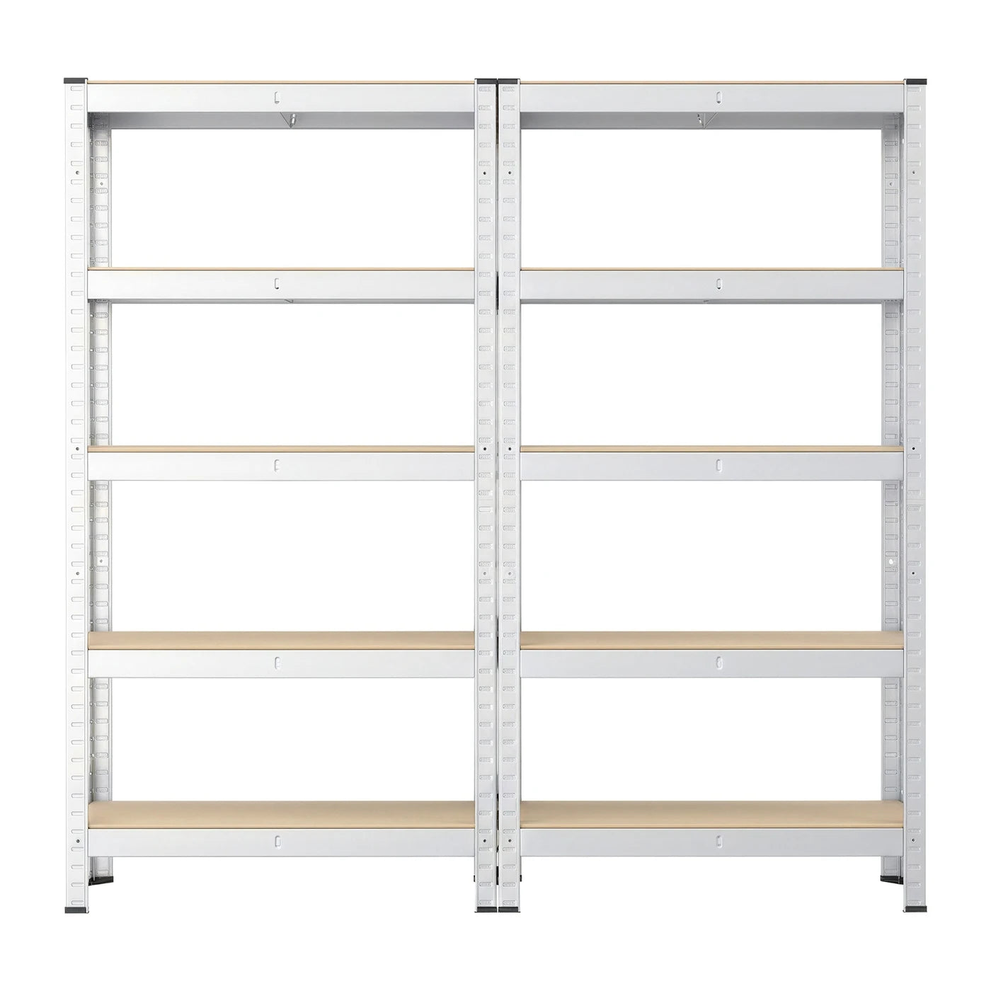 Joyfurnos Opbergrek Set van 2 - Zilver - 5 Legborden per Rek - 650 kg per Rek - Boutloze Montage - 75 x 30 x 150 cm