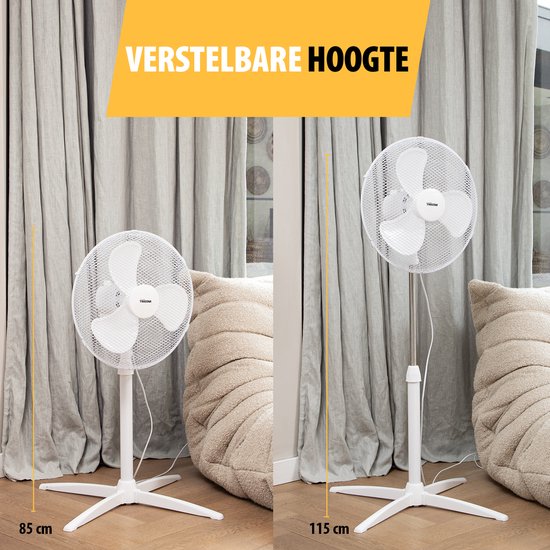 Statiefventilator 40 cm – 45W – 3 Snelheden – 85° Oscillatie – In Hoogte Verstelbaar – Tristar VE-5755 – Wit