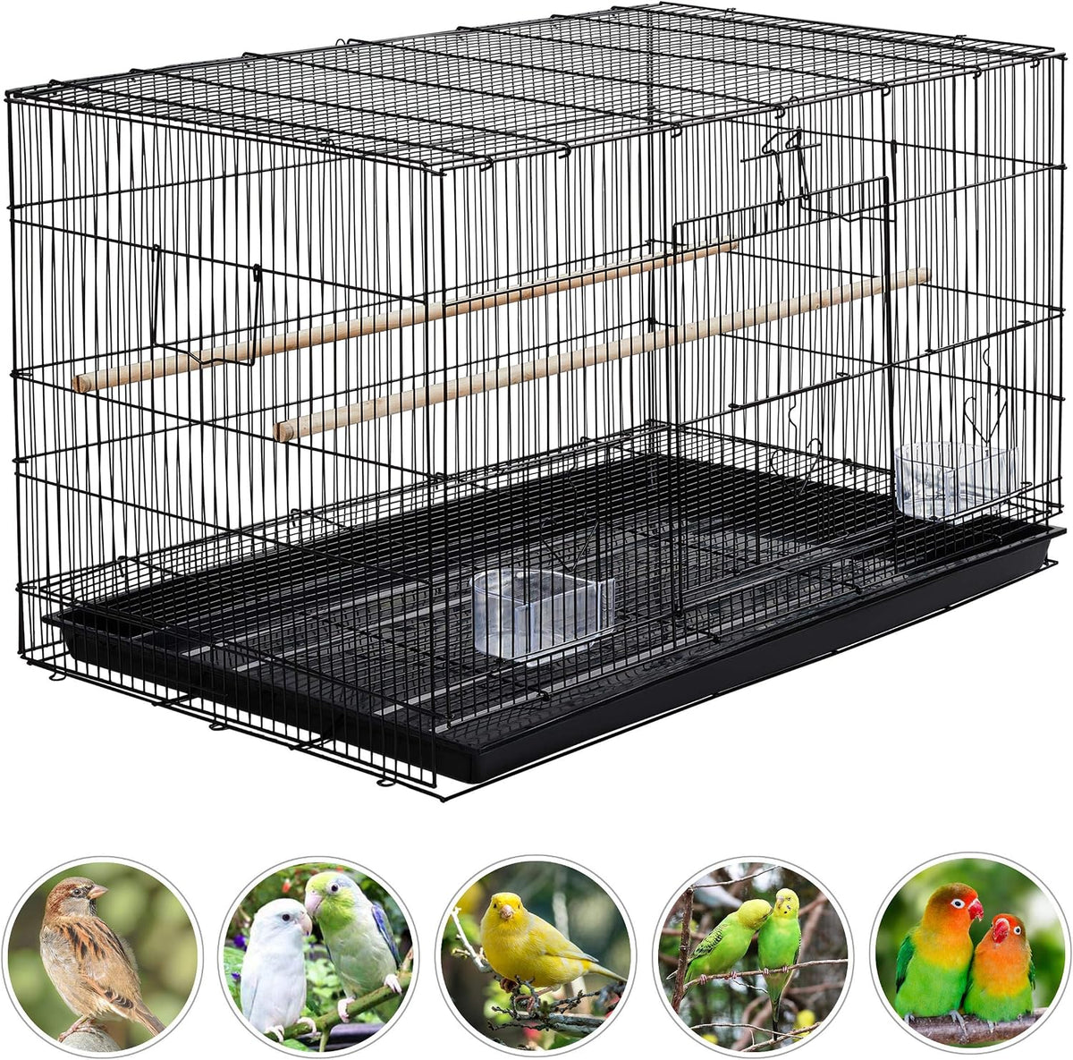 Yaheetech Stapelbare Vogelkooi 76 × 45,5 × 45,5 cm – Zwart – Ruime Vliegkooi voor Parkieten en Kleine Papegaaien