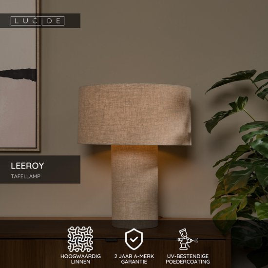 Lucide LEEROY - Tafellamp - 1xE27 - Taupe - Japandi