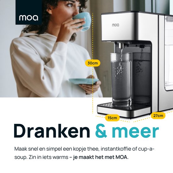 MOA Heetwaterdispenser 2,7L met Temperatuurregeling - 45-100°C - Heetwatertap - Melkfunctie - Instant Waterkoker - BPA-vrij - RVS - Zilver