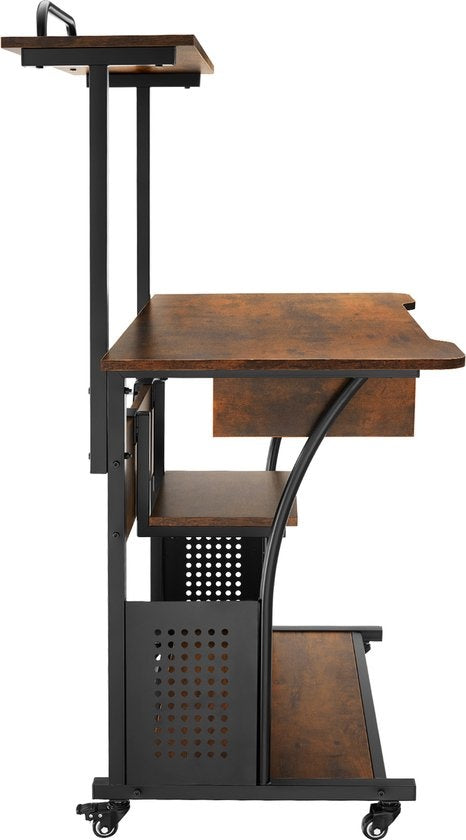 tectake - verrijdbaar Bureau Fife 80 x 65,5 x 130,5cm - industrieel donkerbruin - 404726