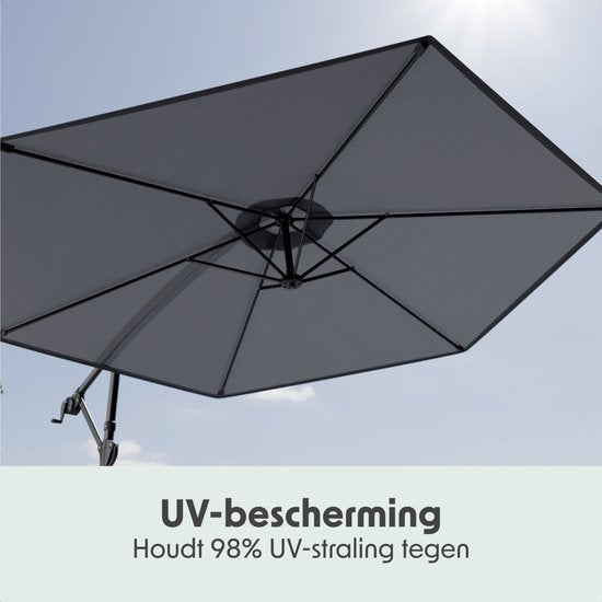 LifeGoods Zweefparasol - Rond Ø300 cm - UPF 50+ en Waterdicht - Donkergrijs