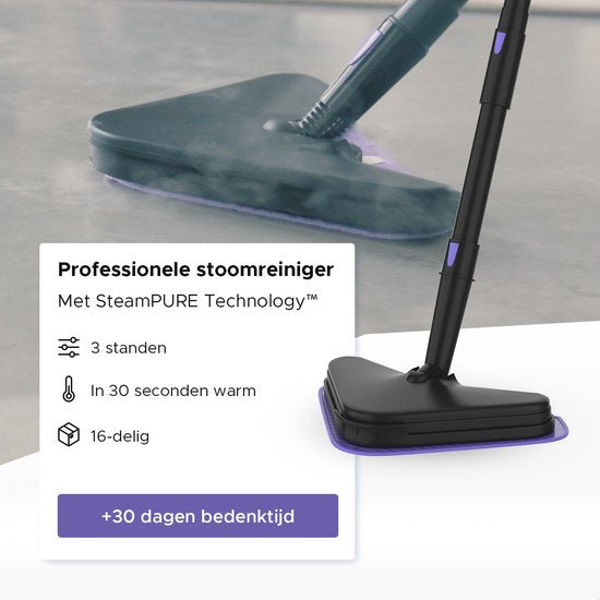 Motionflow 16-in-1 Stoomreiniger - Vlekkenreiniger - Handstomer voor diepte reiniging vloer, bank, badkamer en tapijt - Stoomdweil - Tapijtreiniger - Steam Cleaner Zwart