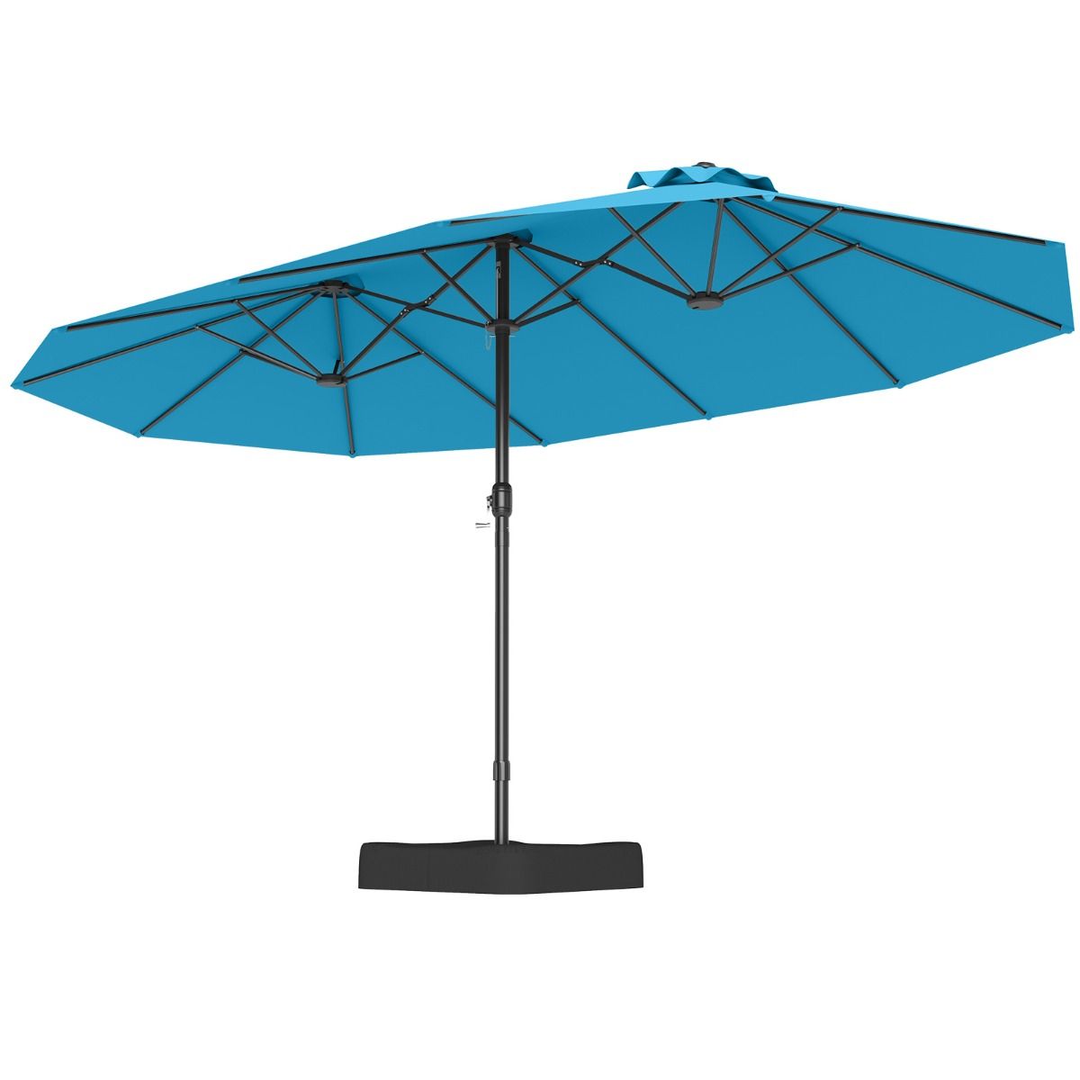 Coast Dubbele Terrasparasol 470x285x261 cm - Turquoise - Verzwaarde Voet met Zwengel - 12 Sterke Baleinen - Rechthoekige Tuin- en Terrasparasol