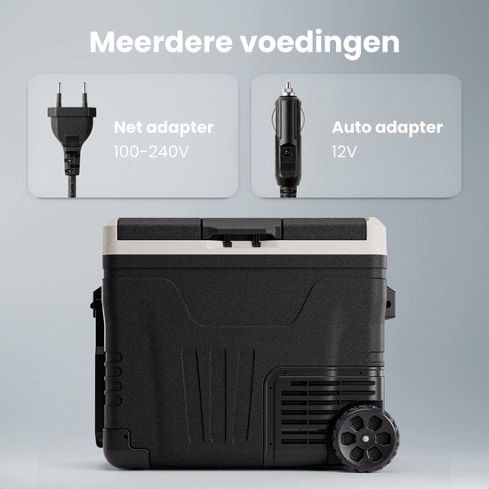 Auronic Elektrische Koelbox - Compressor - 2 Zones - 45L - 12/24V en 240V - Koelen en Vriezen - Camping Koelkast - Frigobox Auto - Met Wielen en Hendel - Zwart