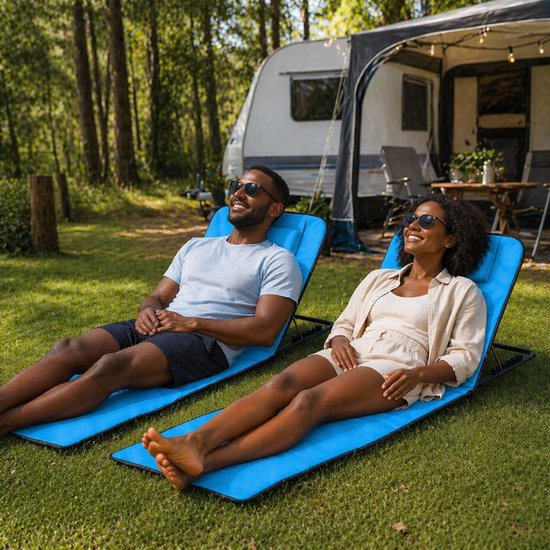 Ceruzo Strandmat Set 2 – Verstelbare Rugleuning – Opvouwbaar – Aqua Blauw