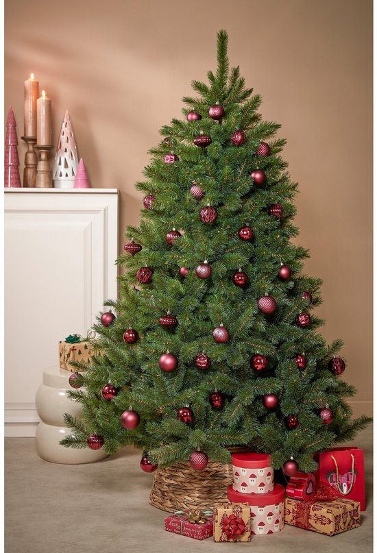 Mica Decorations Kerstballen Set - 60 Stuks - Ø7 cm - Onbreekbaar - Donkerrood
