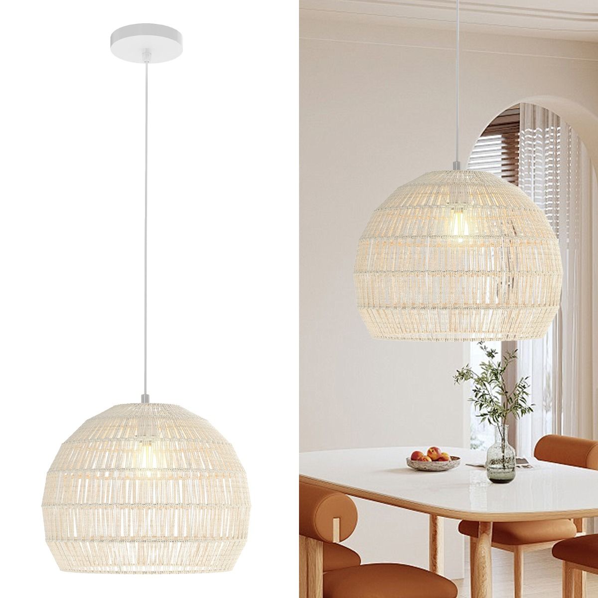 Coast Rotan hanglamp - bolvormig papieren touw - verstelbare hoogte - beige/bruin