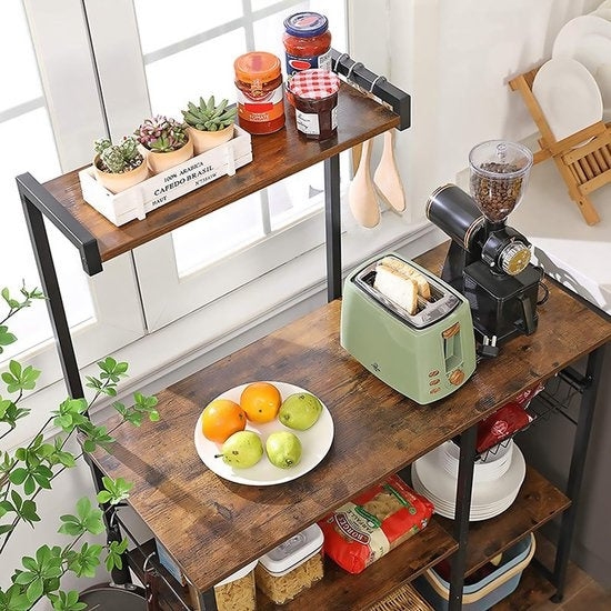 Goliving Keukenkast – Keukenrek Staand – Magnetronkast – Organizer – Metaal – Hout – 90 x 40 x 132 cm – Bruin