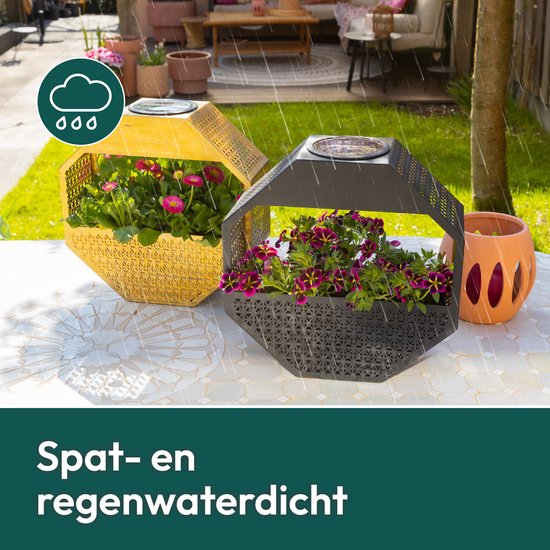 Gadgy Solar Gadgy Solar Wandlamp met Bloembak – Tuinverlichting op Zonneenergie – Buitenlamp met LED – 30x30 cm – Zwart Bloembak