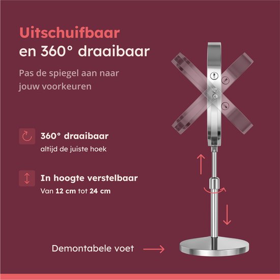 Fraay Make-up Spiegel met LED Verlichting Ø20 cm - 10x Vergroting - Oplaadbaar - Dubbelzijdig - Dimbaar - 3 Lichtstanden - Chroom