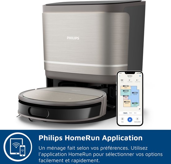 Philips – HomeRun 9000 Serie Stofzuig- & Dweilrobot – XU9100/10 – Zwart Kunststof – 8000 Pa Zuigkracht met All-in-One Station – Automatisch Legen & Reinigen – Ultieme Hygiëne
