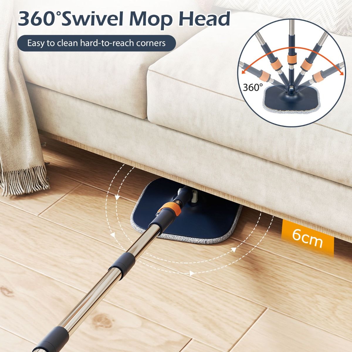 Coast Spinmop en Emmerset - scheidt schoon en vuil water - 360° draaibare mopkop - donkerblauw