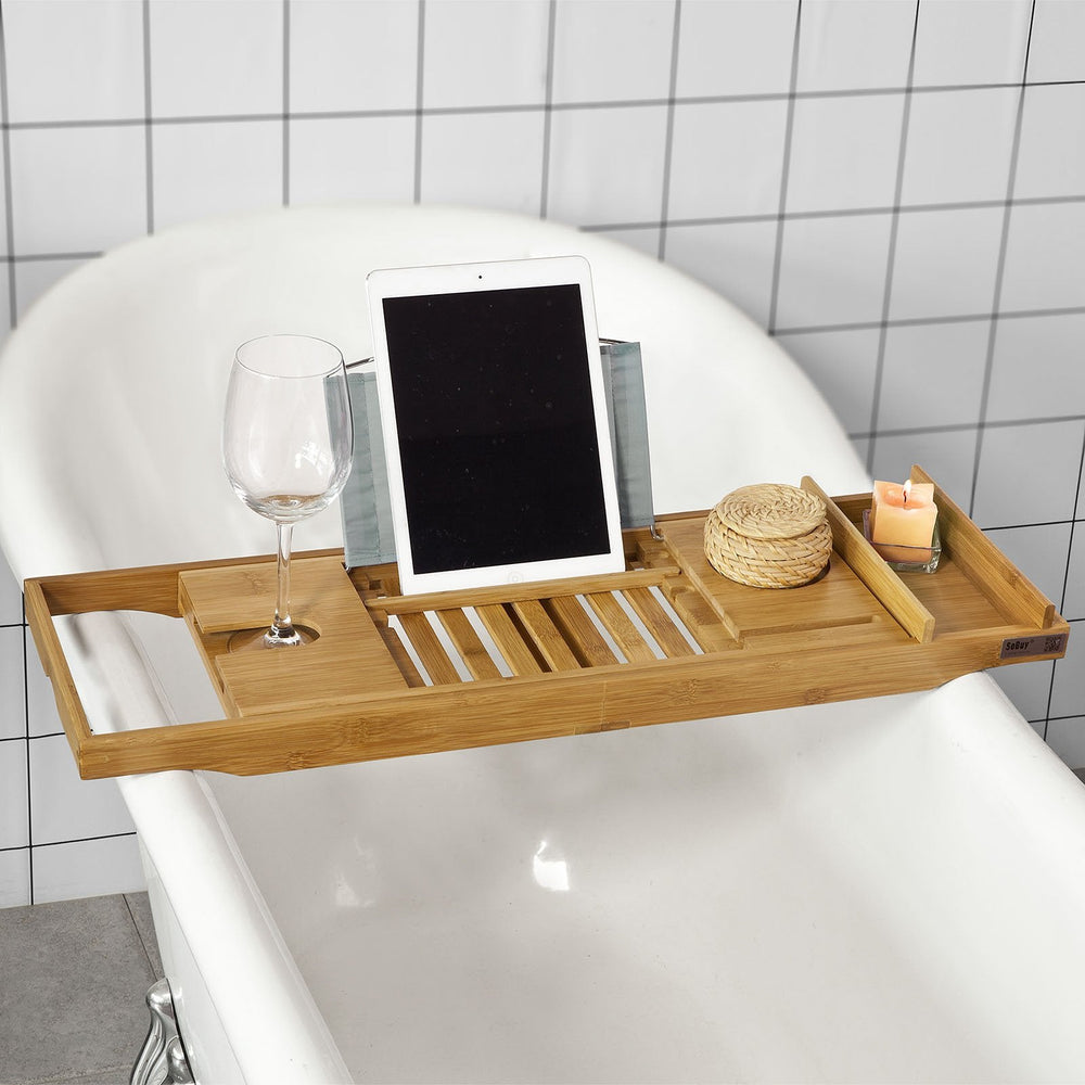 SoBuy Badplank - Badrekje - Bamboe Hout - Verstelbaar - 70-104 x 4 x 22 cm - FRG207-N