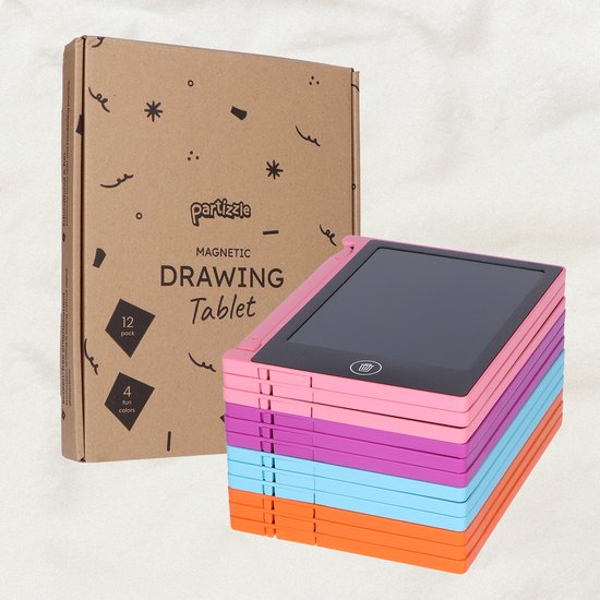 Partizzle 12x Magnetisch Tekenbord voor Kinderen - Mini Krijtbord / LCD Tekentablet met Scherm - Creatief Tekenen - Uitdeelcadeautjes Educatief Teken Speelgoed Bord - Kleine Uitdeelcadeaus - Grabbelton Traktatie Cadeautjes - 11 cm / 4 Kleuren