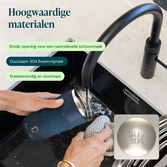 Castagnola Thermosbeker - Koffiebeker To Go - Travel Mug voor Koffie en Thee - Theebeker - 510 ML - RVS - Donkerblauw