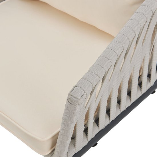 2 Tuinstoelen met touwgaas - Lichtgrijs - Incl. Rug- en zitkussens