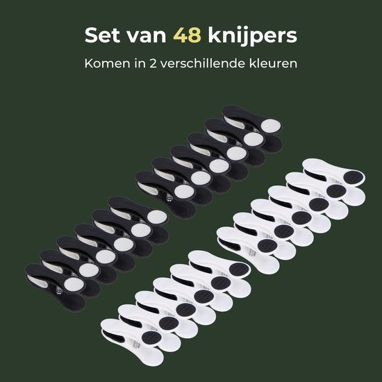 Gandria Wasknijpers 48 Stuks - Kunststof Wasknijpers - Set van 48 Plastic Knijpers - Wasrek Knijpers 10 Kg - Zwart/Wit en Wit/Zwart