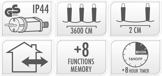 Microcluster - Kerstverlichting - 1800 led- 36m- warm wit- Timer- Lichtfuncties - Buiten en Binnen