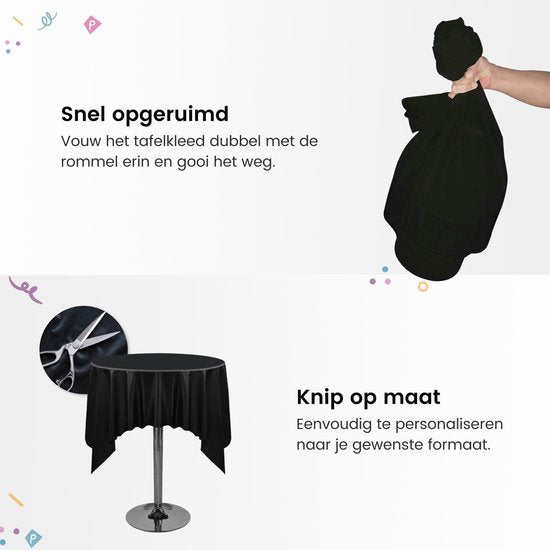 Partizzle 2x Plastic Wegwerp Tafelkleed - Verjaardag Versiering - Halloween Feest Decoratie - Kerst Bruiloft Huwelijk - Zwart - 274 x 137 cm