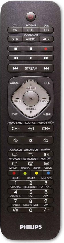 Philips Universele Afstandsbediening SRP5016/10 - 6-in-1 - Lerende Toetsen - Zwart