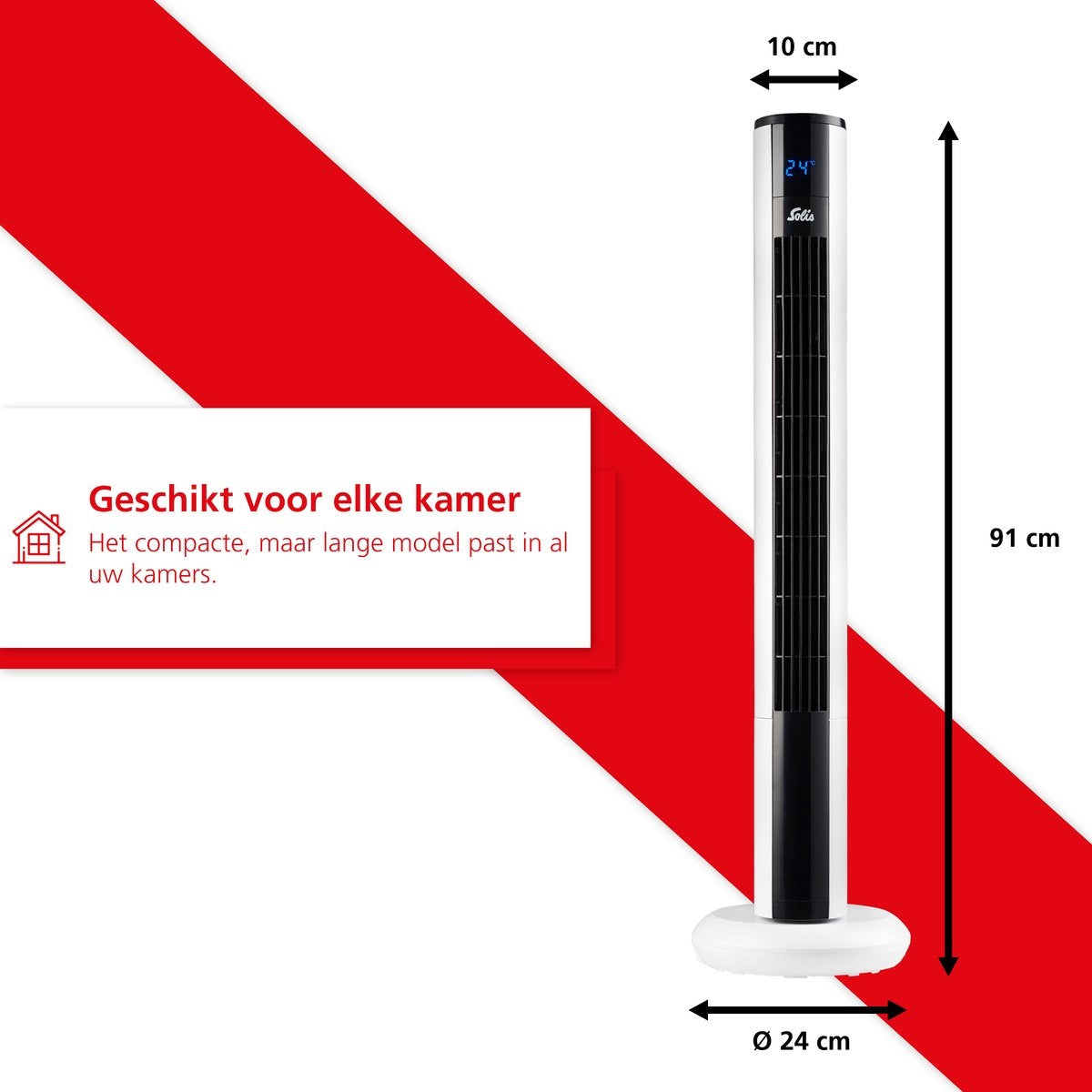 Solis Easy Breezy 757 Torenventilator - Ventilator Staand met Afstandsbediening - Timerfunctie - 44,8 dB - 91 cm Hoog - Wit