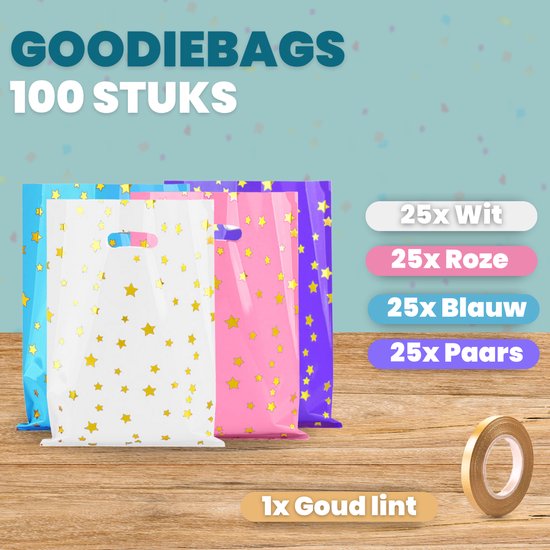 Feestio Uitdeelzakjes 100 Stuks - Snoepzakjes - Traktatie Zakjes Kinderfeestje - Cadeauzakjes Cadeautasjes
