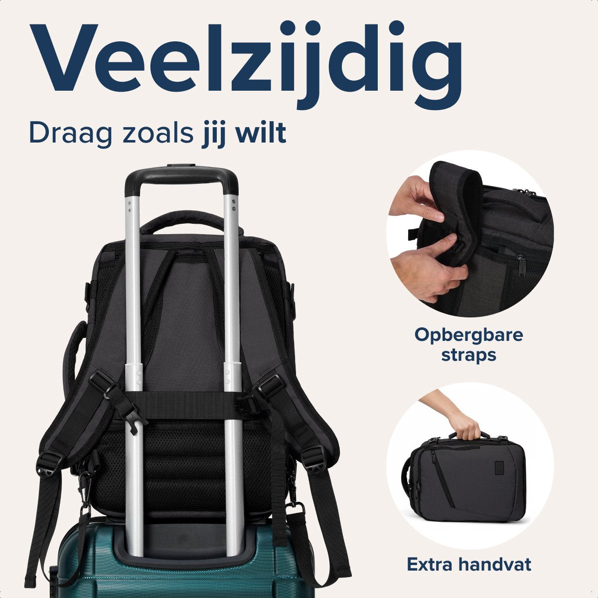 TRVLMORE Reistas - 25L Rugzak - Handbagage - Spatwaterdicht - Rugtas - Weekendtas - Dames en Heren - Antraciet