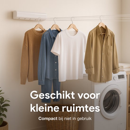 Luft Uittrekbare Wand Waslijn – 5 Lijnen – 4m – Hangend Droogrek voor Binnen & Buiten – Compact & Uitschuifbaar