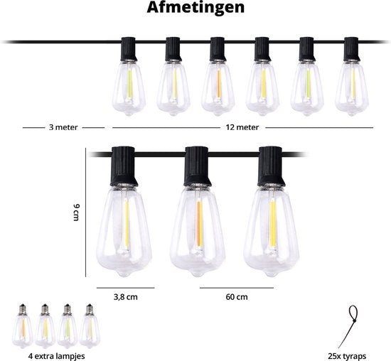 FlinQ Smart Lichtsnoer Premium - LED Lichtslinger voor Buiten - Tuinverlichting 15 meter Lang Snoer - Slinger met RGB Lampjes - Sfeerverlichting / Partylights - Partyverlichting