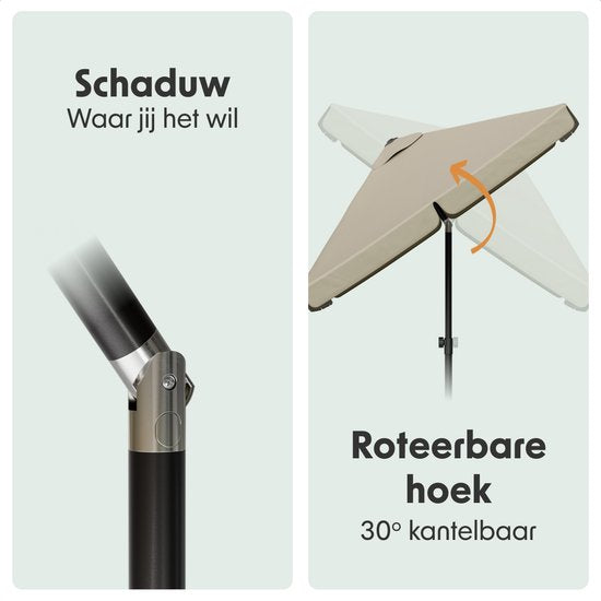 LifeGoods Parasol - Tuin - Balkonparasol - 200x125cm - 30° Kantelbaar - Waterdicht - UPF50+ - Taupe