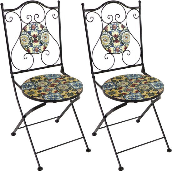 AXI Amélie Bistro Stoelen – Inklapbaar – Yellow Breeze – Metalen inklapbare tuinstoelen – Hoge rugleuning – Set van 2 stuks – Mozaïeklook – Ingelegd met keramische tegels – 150 kg draagkracht – Tuin, terras of balkon