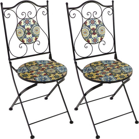 AXI Amélie Bistro Stoelen – Inklapbaar – Yellow Breeze – Metalen inklapbare tuinstoelen – Hoge rugleuning – Set van 2 stuks – Mozaïeklook – Ingelegd met keramische tegels – 150 kg draagkracht – Tuin, terras of balkon