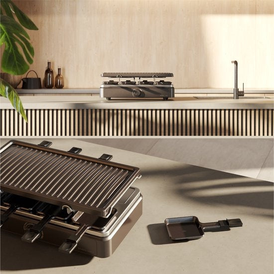 Studio Linea SLGRILL30BK Gourmetstel - 8 Personen - 1400 Watt - Gourmetpannetjes en Gourmetplaat met Antiaanbaklaag - Raclette
