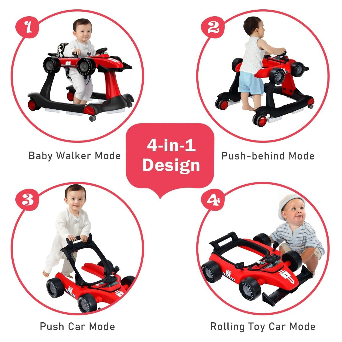 Coast Loopwagen - 4-in-1 - Max. 15 - Rood / Zwart