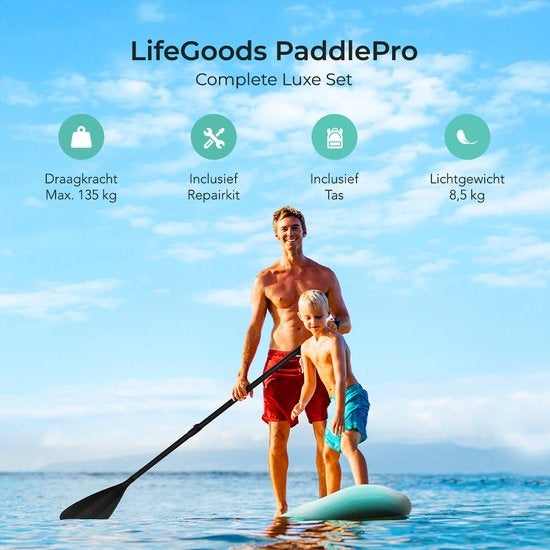 LifeGoods SUP Board - Luxe Set - met Zitje - Opblaasbaar Paddle Board - Max. 135KG - 320x81cm - Mintgroen