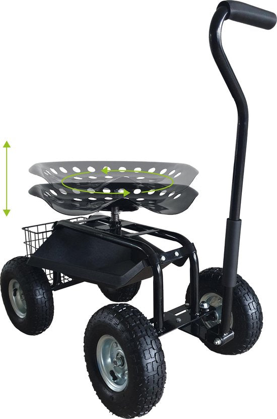 AXI AG22 Tuinkrukje op wielen voor de tuin in Zwart - Tuinkruk - Knielkruk van metaal met maximale belasting van 150 kg - Zitkruk met opbergruimte voor bij het tuinieren