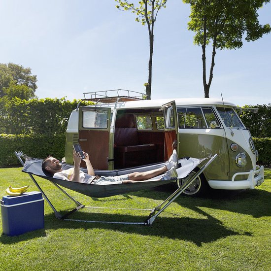 Campart Hangmat met Standaard BE-0640 - Opvouwbaar en lichtgewicht - Stalen Frame - Draagvermogen 150 kilo - inclusief Opbergtas - Blauw