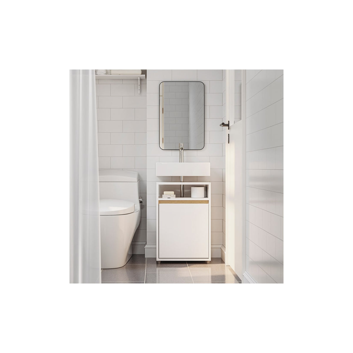 SoBuy Wastafelmeubel 1 Deur - Wit - 40 x 36 x 60 cm - Met Open Vak, Modern