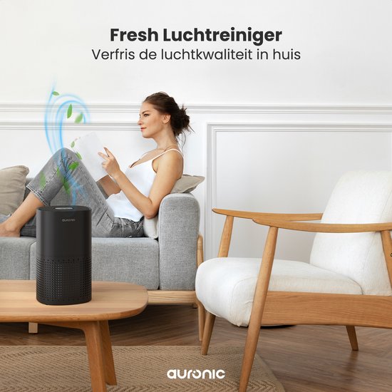 Auronic Luchtreiniger Fresh - Met HEPA 13-filter - 225 m³/u - 45 m² - Koolstoffilter - 3 Standen - Air Purifier - Zwart