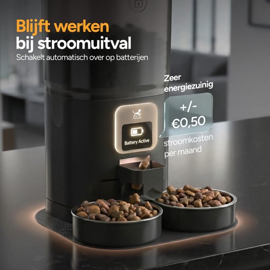 Viervoeter Feed Dual - Automatische Voerbak 7L - Kat en Hond - Voerautomaat met App & Audio - Zwart
