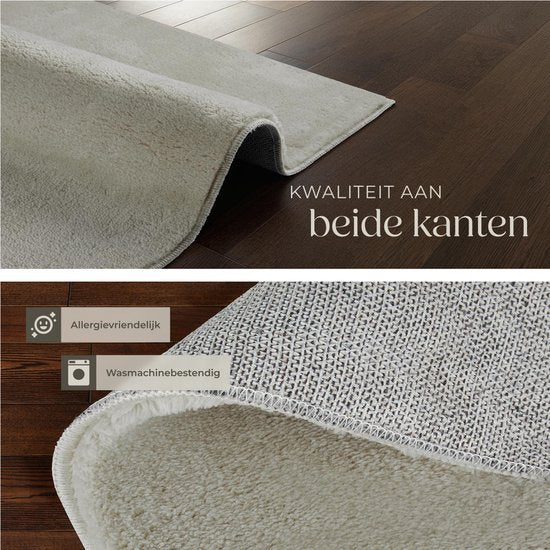 tectake® Kortpolig Vloerkleed - 160 x 230 cm - Zandkleur - Tapijt voor Woonkamer, Slaapkamer, Eetkamer - Onderhoudsvriendelijk en Wasbaar - Antislip Ondertapijt - Allergievriendelijk - Diverse maten en kleuren
