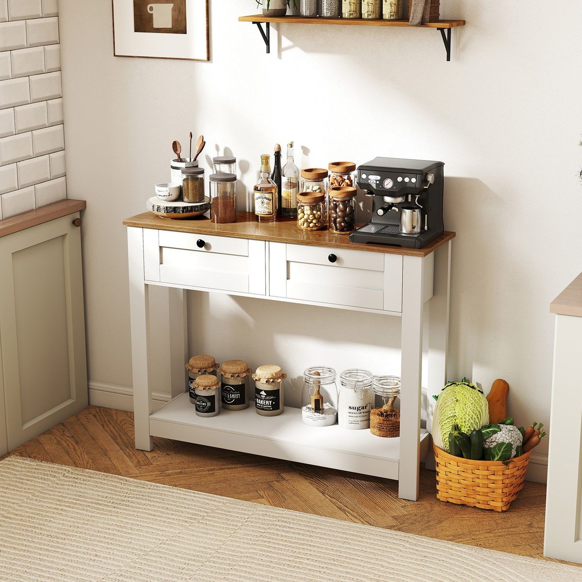 Coast Console Tafel - 2 lades - 2 niveaus - smal - wit en naturel
