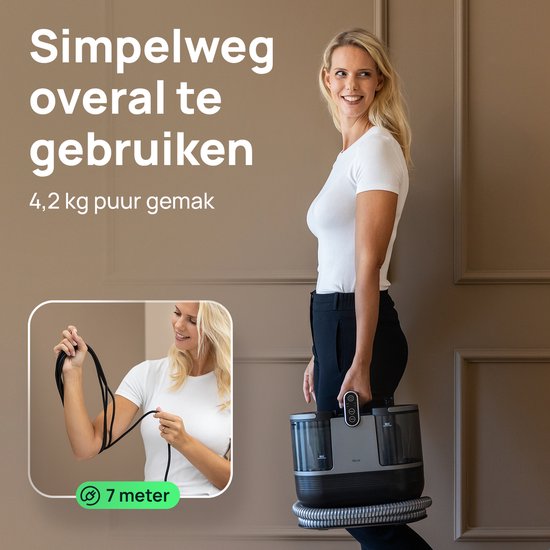 Skrub 4 in 1 Compacte Tapijtreiniger met Heet water - Verwarmbaar tot 60°C - Vlekkenreiniger - 4 Opzetstukken - 1200 Watt - Bankreiniger machine