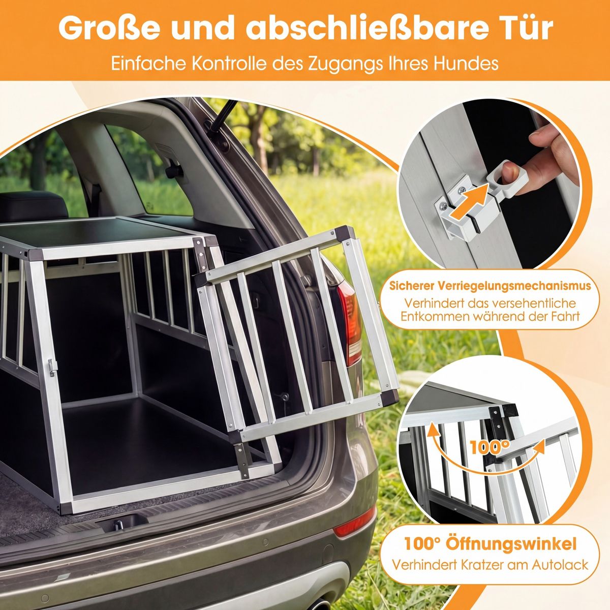 Coast Dierenvervoerbox - afsluitbare deur - uitneembare scheidingswand - aluminium - 69,5 x 54 x 50,5 cm - zilver en zwart